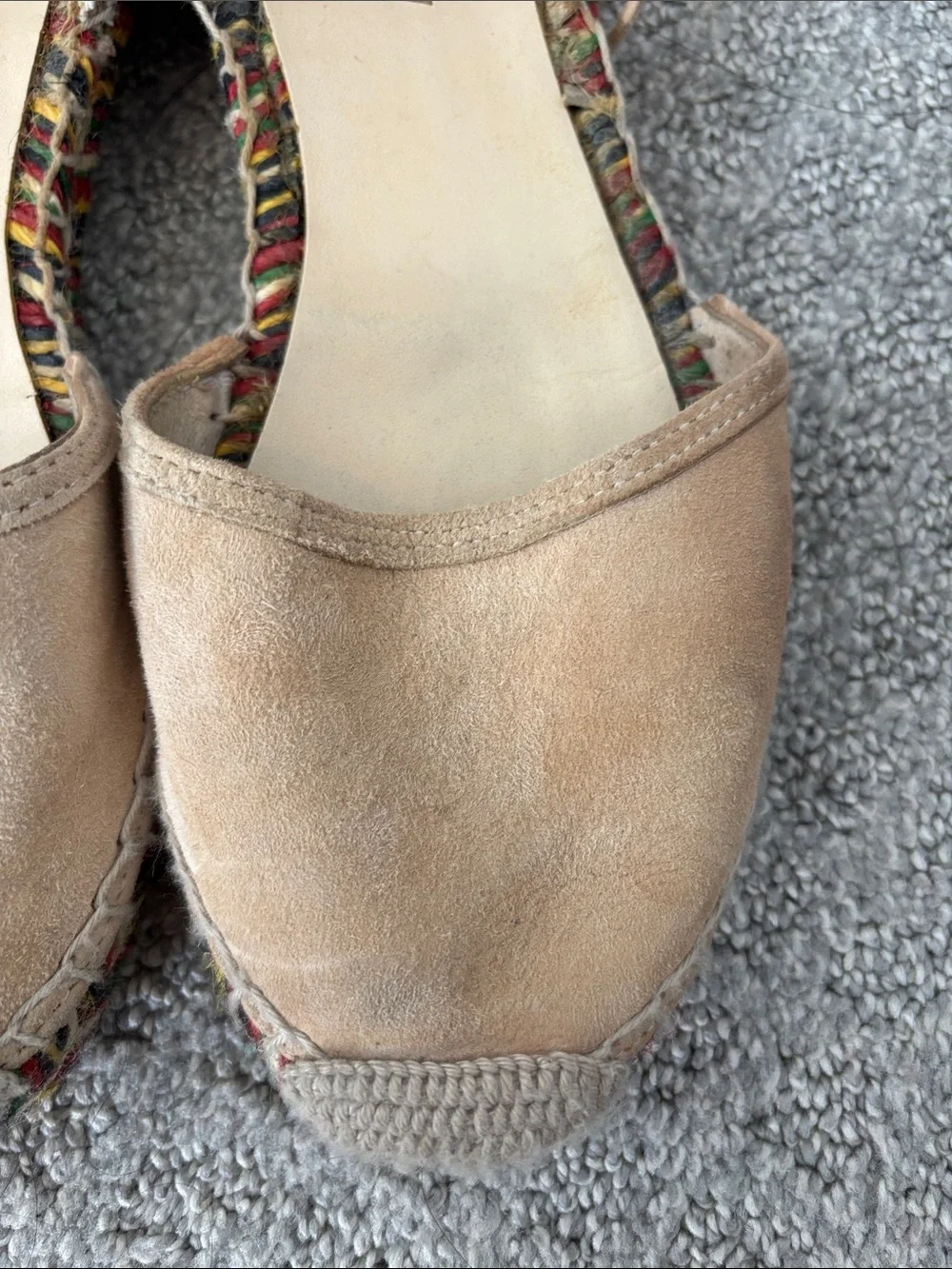 J. Crew Beige Baja Suede Wrap Tie Espadrille with Multicolor Braided Sole
